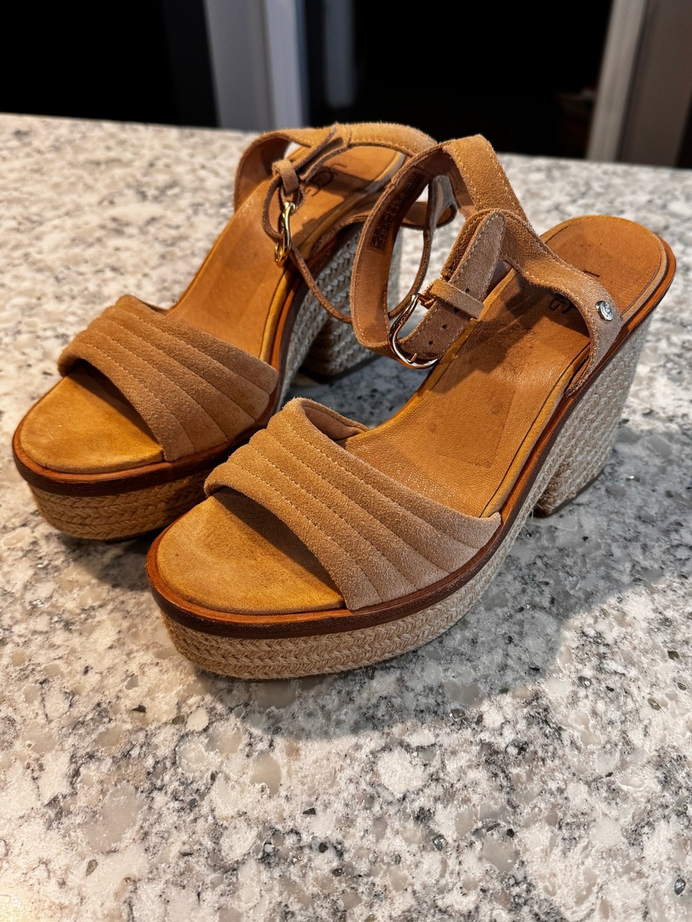 UGG Tan Suede Platform Wedge Sandals Size 7.5